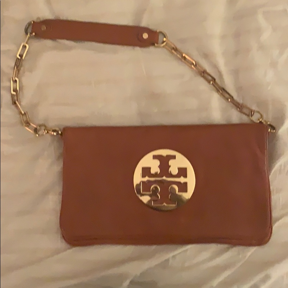Tory Burch Camel colored clutch with chain!